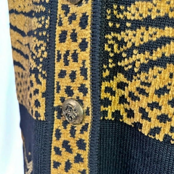 DOLCE BELLA ANIMAL PRINT CARDIGAN CHUNKY OVERSIZED THICK WOOL SWEATER GOLD BLACK - Picture 3 of 10
